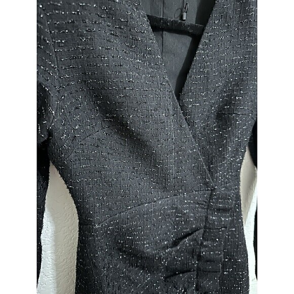 NEW Zara Dress Size XS Womens Tetured Mini Weave Tweed Black Blazer Ruffle Dress - Picture 4 of 7